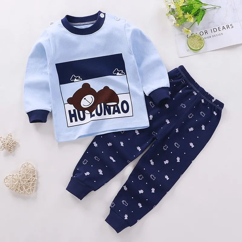 New Children Pure Cotton Underwear Suits Boys Girls Autumn Clothing Autumn Pants Toddler Cartoon Suits Bay Cute Home Clothing