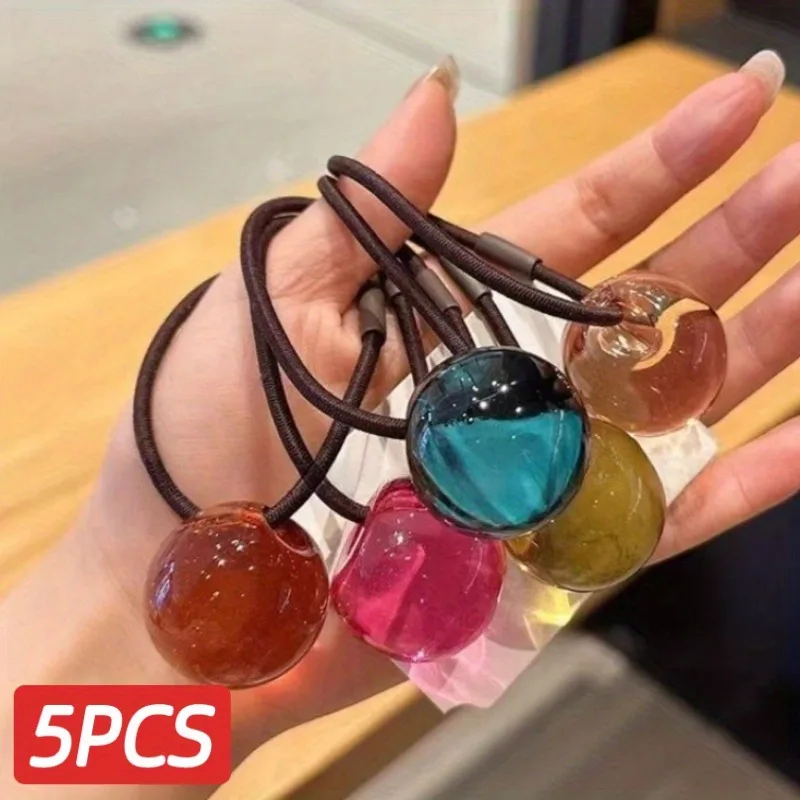

5Pcs/set New Transparent Jelly Ball High Ponytail Hair Tie Rope With High Elasticity And Durability Hair Elastic Headband