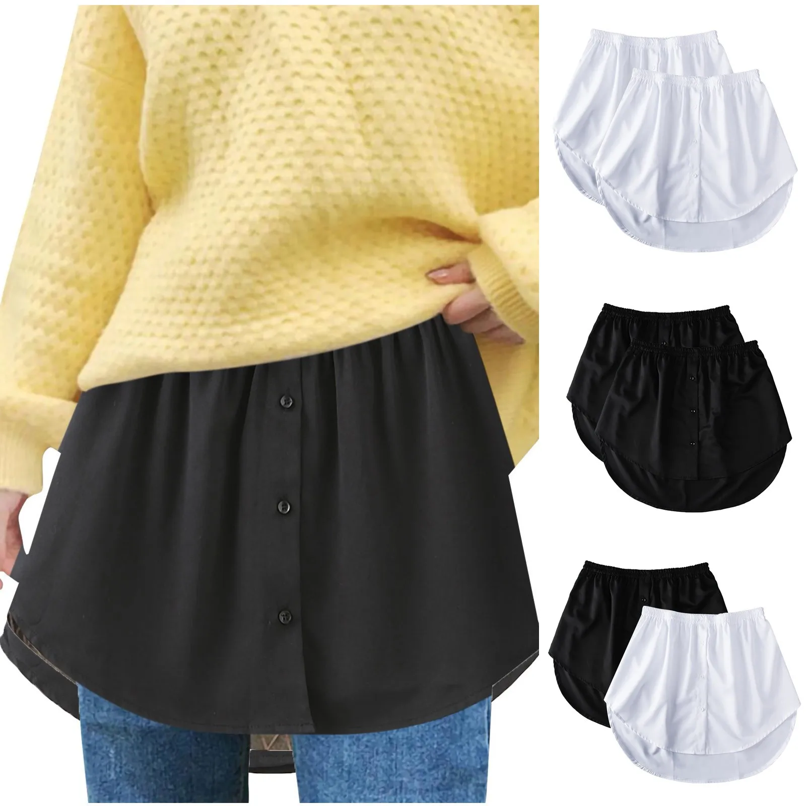 

2pcs Women Fake Shirt Hem Detachable Underskirt Irregular Skirt Tail Blouse Hem Extender Mini Skirt Layered Inner Layer