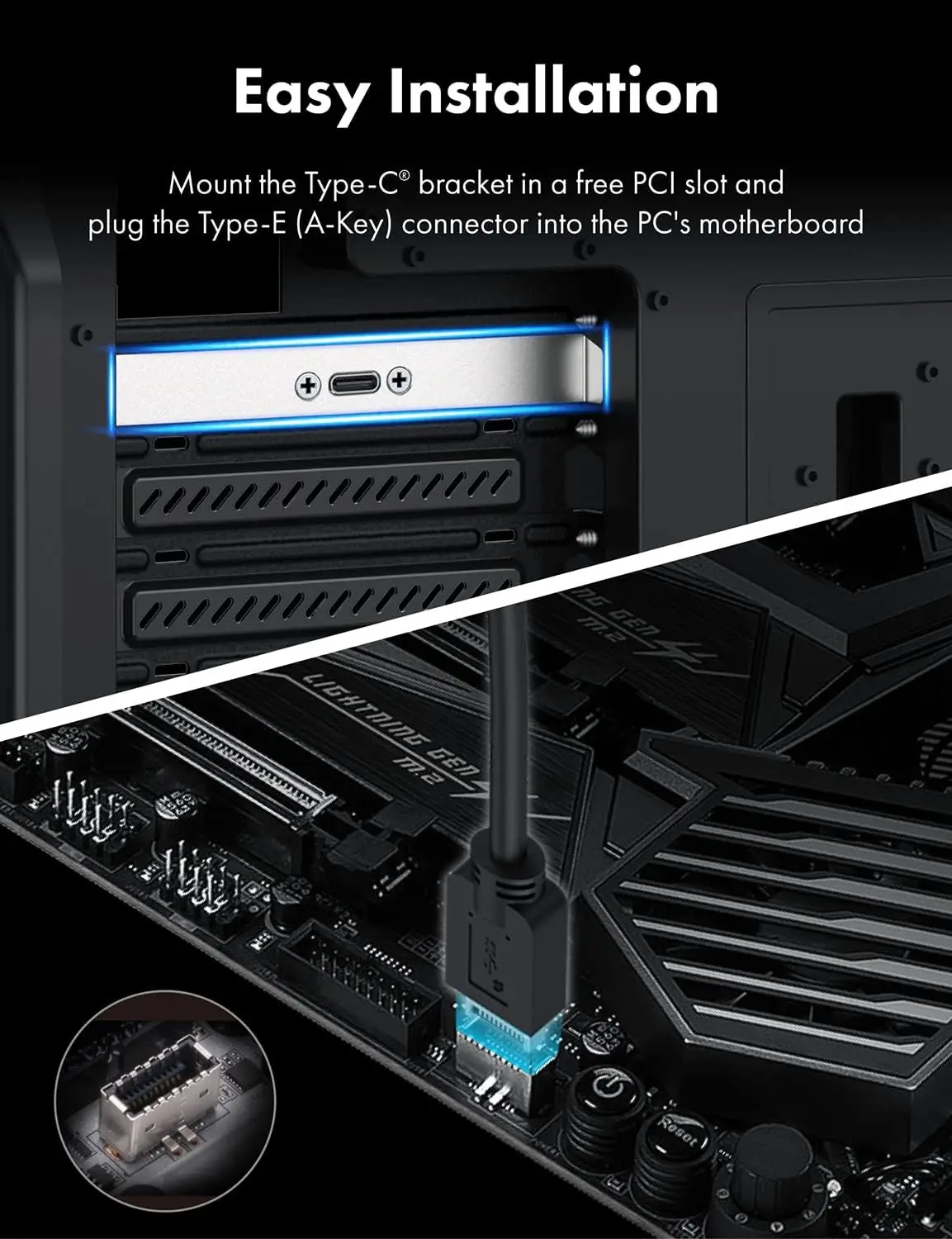 Front Panel Type-C Adapter Motherboard Header Extension Cable USB3.2 Type-E Key-A 20-Pin Connector to USB-C with PCIe Bracket