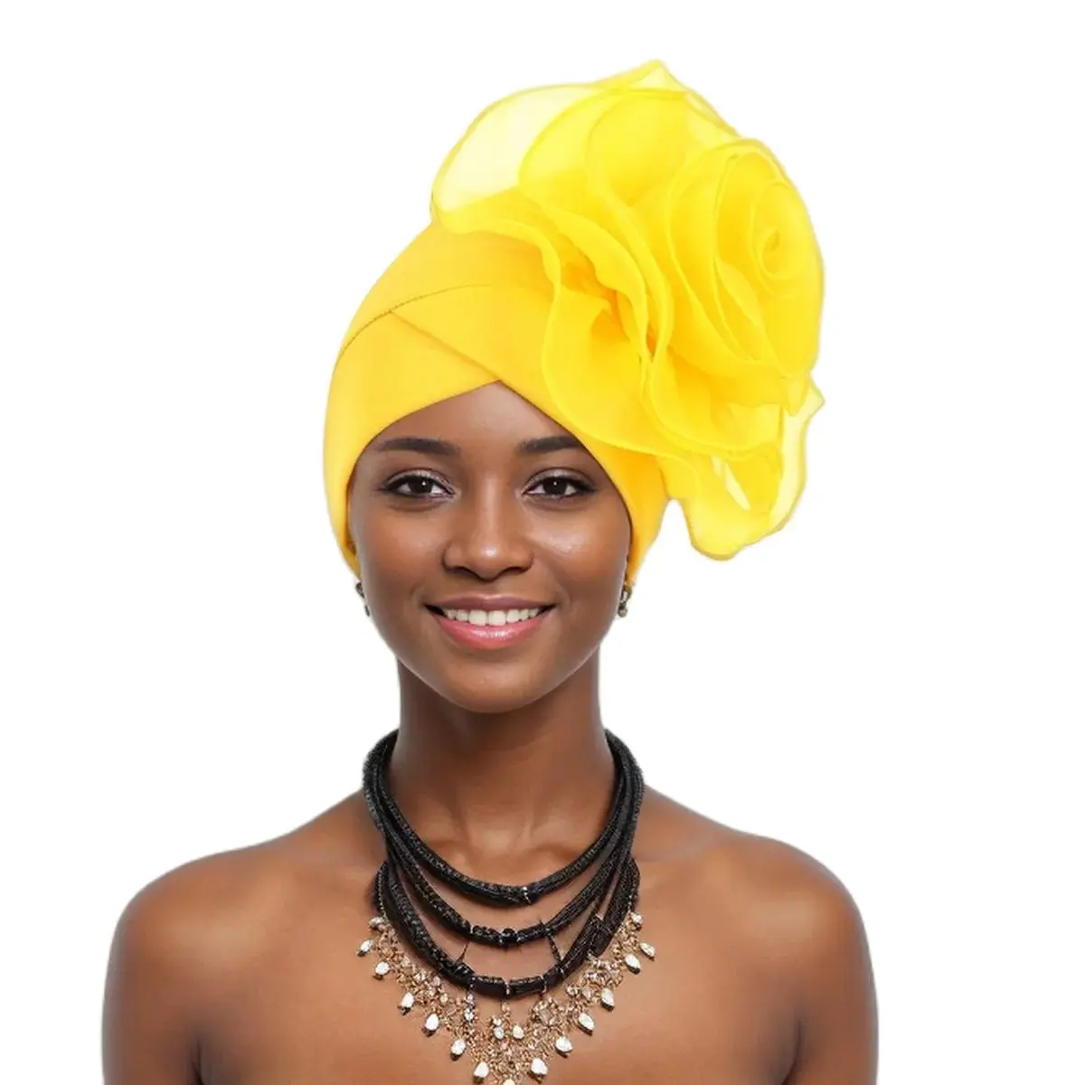 Turbante floral grande exagerado para mulheres, boné monocromático, envoltórios de cabeça africana, bandana para festa de casamento da igreja