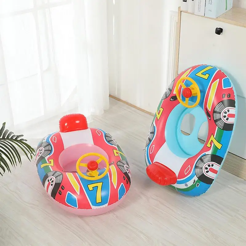 Inflatable Ring Float Toddler Thicked Inflatable Float Tubes Kids Float Ring Pool Floating Swimming Ring With Steering Wheel