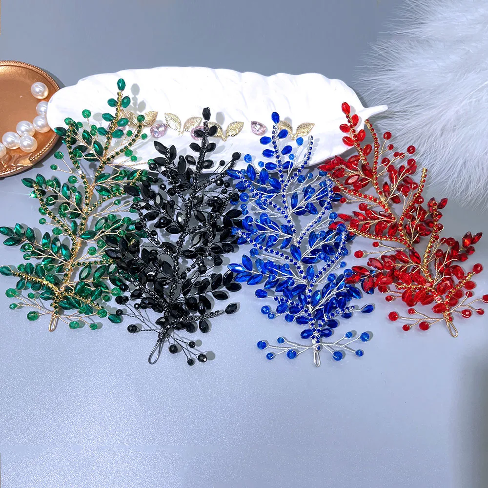 DZ256 Ikat Kepala Berlian Imitasi untuk Topi Baja Pernikahan Buatan Tangan Kristal Perhiasan Rambut Pengantin Hiasan Kepala Aksesori Rambut Merah Tiara
