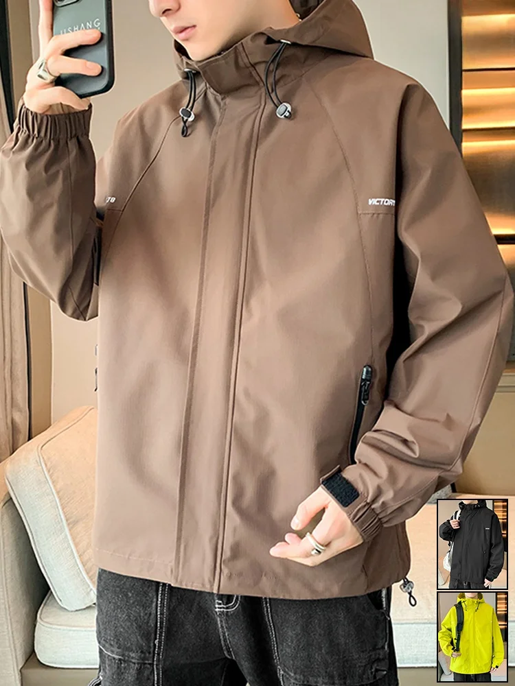 

Men's Casual Hiking Outdoor Jaet Autumn New Sle Student Workwear Coat Windproof Polyester Fiber Zipper Design Loose Fit