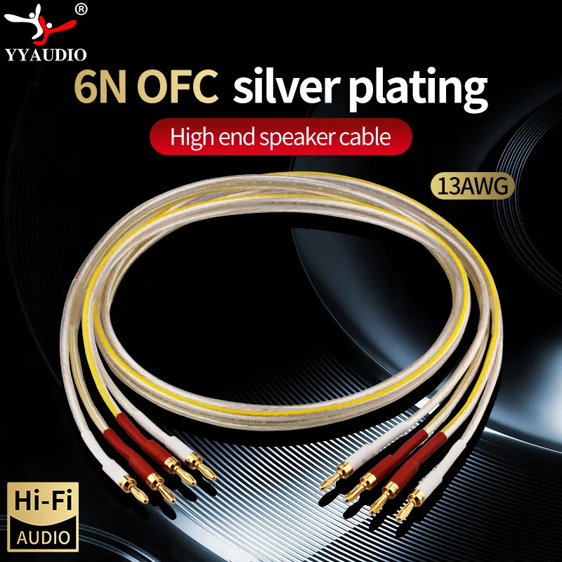 YYAUDIO 1Pcs Hifi Silver Plated Speaker Cable 3.5mm Gold-Plated Banana Plug Audio Cable for DVD,blu-ray, Decoder, CD player..Etc