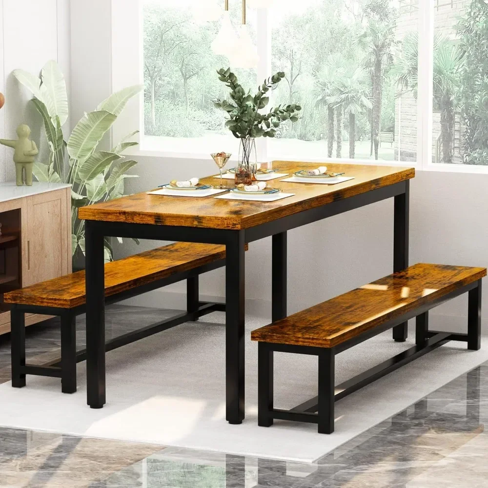 Dining Room Table Set, Kitchen Set with 2 Benches, Ideal for Home, and Room, Breakfast of 43.3x23.6x28.5 inches