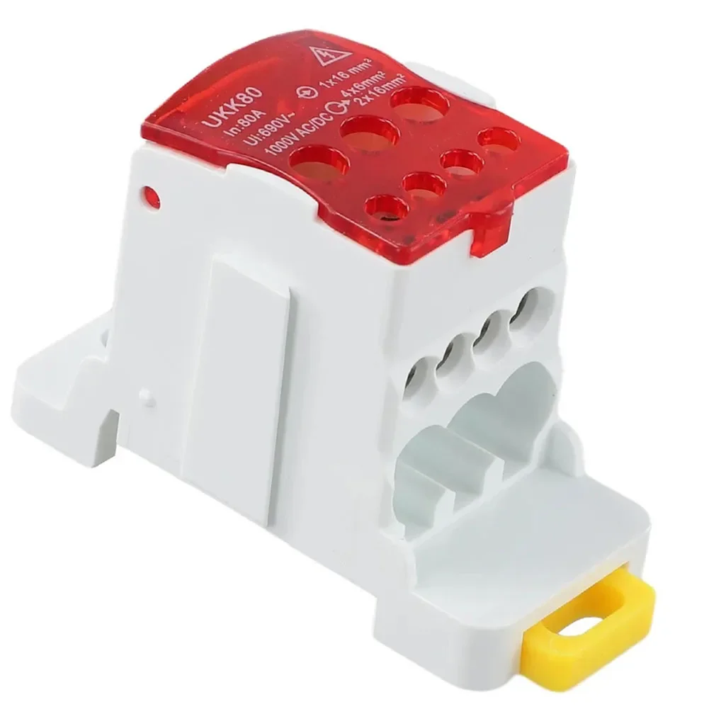 Compact DIN Rail Connector Flame Retardant 69.2*45.9*29.5mm Din Rail Junction Box 1-in 6-out Configuration AC 690V 80A Rating