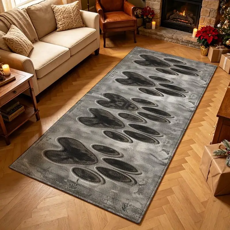 1 Piece Plush Gray Paw Print Rug, Soft Comfortable, All Seasons, Easy To Care, Home Decor For Living Room, Bedroom, Entryway, Autumn, Winter