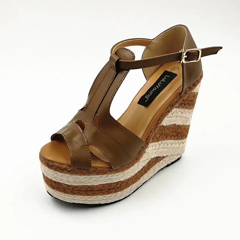 32-39 Women wedges 13.5cm high heels sandals Straw heel shoes Casual platform shoes open toe sandals women view 5
