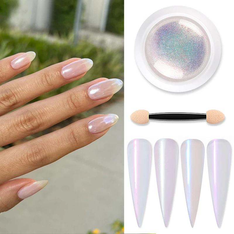 Shell Pearl Nail Powder Pigment Mirror White Rubbing on Nail Glitter Dust Chrome Aurora Manicure Nail Art Decoration