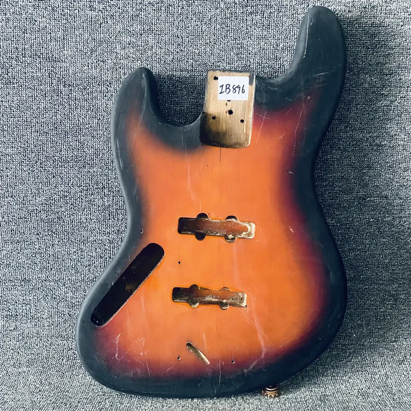 IB896 Left Hand Jazz Bass Body 4 OR 5 String Version Solid Wood Semi Finishing Sunburst Color JB Pickups with Damages for DIY