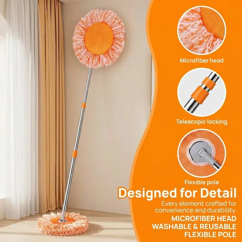 

Влажная швабра для пола с гибкой вращающейся насадкой, многоразовая, моющаяся, для уборки стен и потолков дома и офиса