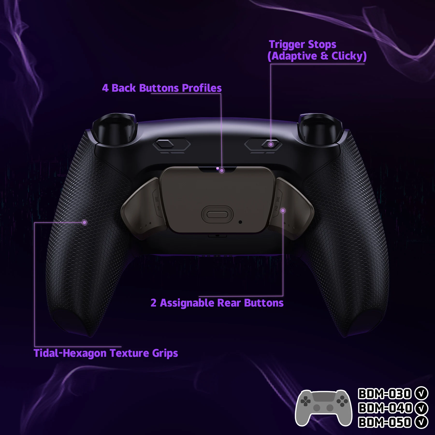 eXtremeRate RISE Plus MAX Remappable Real Metal Back Buttons Kit w/Clicky Trigger Stop & Rubberized Grip for ps5 BDM-030 040 050 view 2