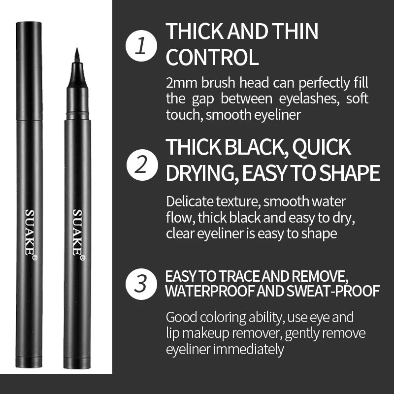 Stylo legiiner liquide imperméable à long terme, tête fine, cils non collants, ver à soie couché, crayon pour les yeux