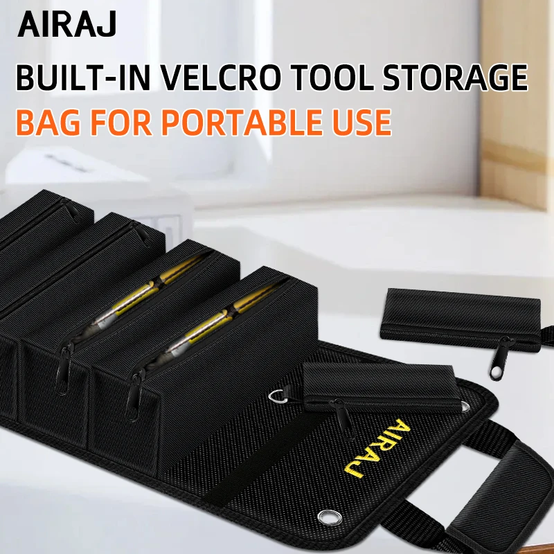 AIRAJ Sac à outils enroulable de 18 pouces, 4 grandes poches fixes et 2 petites poches détachables, organisateur multi-outils en tissu Oxford ﻿