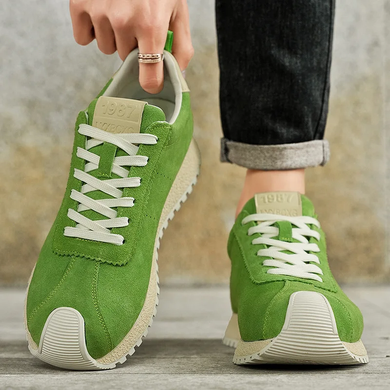 

Retro Men's Casual Sneakers 2025 Comfortable Low Cut Suede Leather Green Platform Trainers Sporty Zapatillas Deporte Shoes