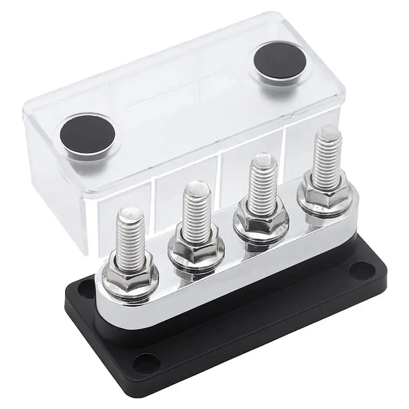 2026 New 600A Bus Bar 4-Stud (3/8 Inch) M10 High Current Copper Busbar Terminal Block Marine DC 12V 24V 48V with Cover(Black)