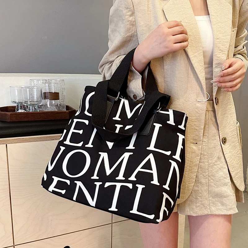 

Bag For Women Designer Letter Printing Canvas Shoulder Bag 2026 Large Capacity Beach Tote Fashion leisure Travel Ladies Shopping
