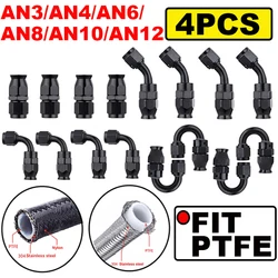 4Pcs For Swivel PTFE Oil Fuel Line Hose End Fitting AN3/4/6/8/10/12 Straight 0°/45°/90°/180° Reusable Hose End Fitting Adapters