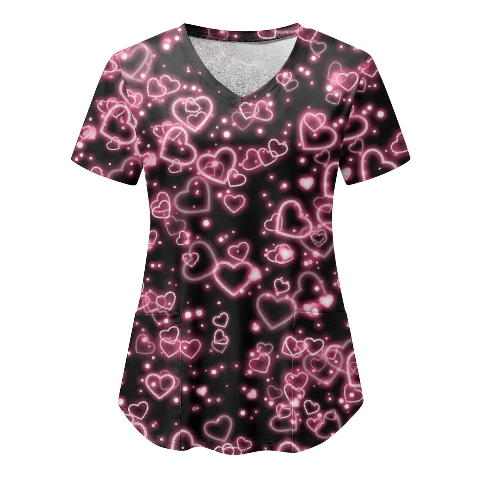 Valentijnsdag Verpleegstersuniformen Hart Love Print Korte Mouw Werkkleding Verpleegkundige Medische Uniformen Scrubs Verpleging Werken