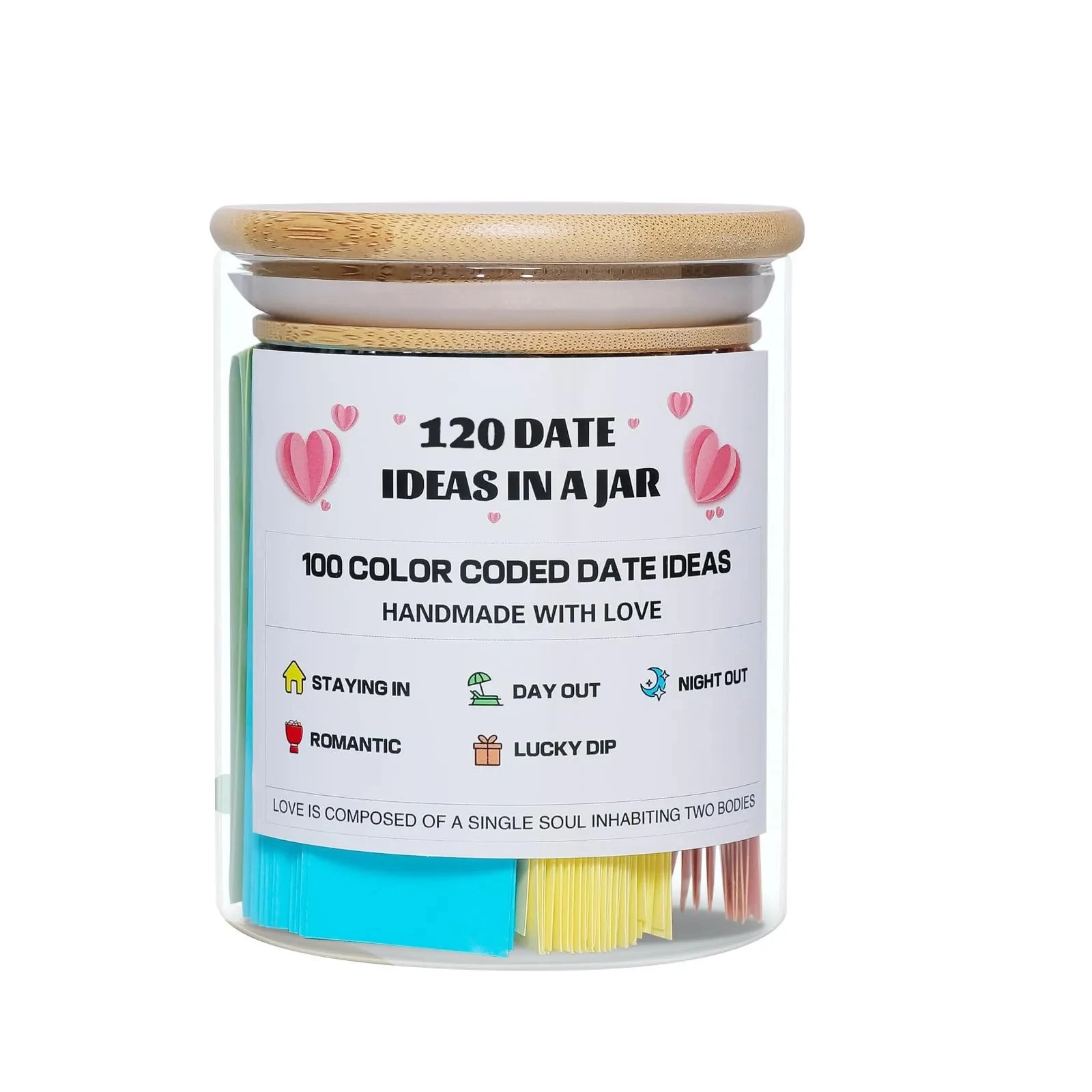 100 Date Ideas In A Jar Color Coded Date Ideas Budget-friendly Date Jar Anniversary Gifts Valentine\'s Day gift for couples