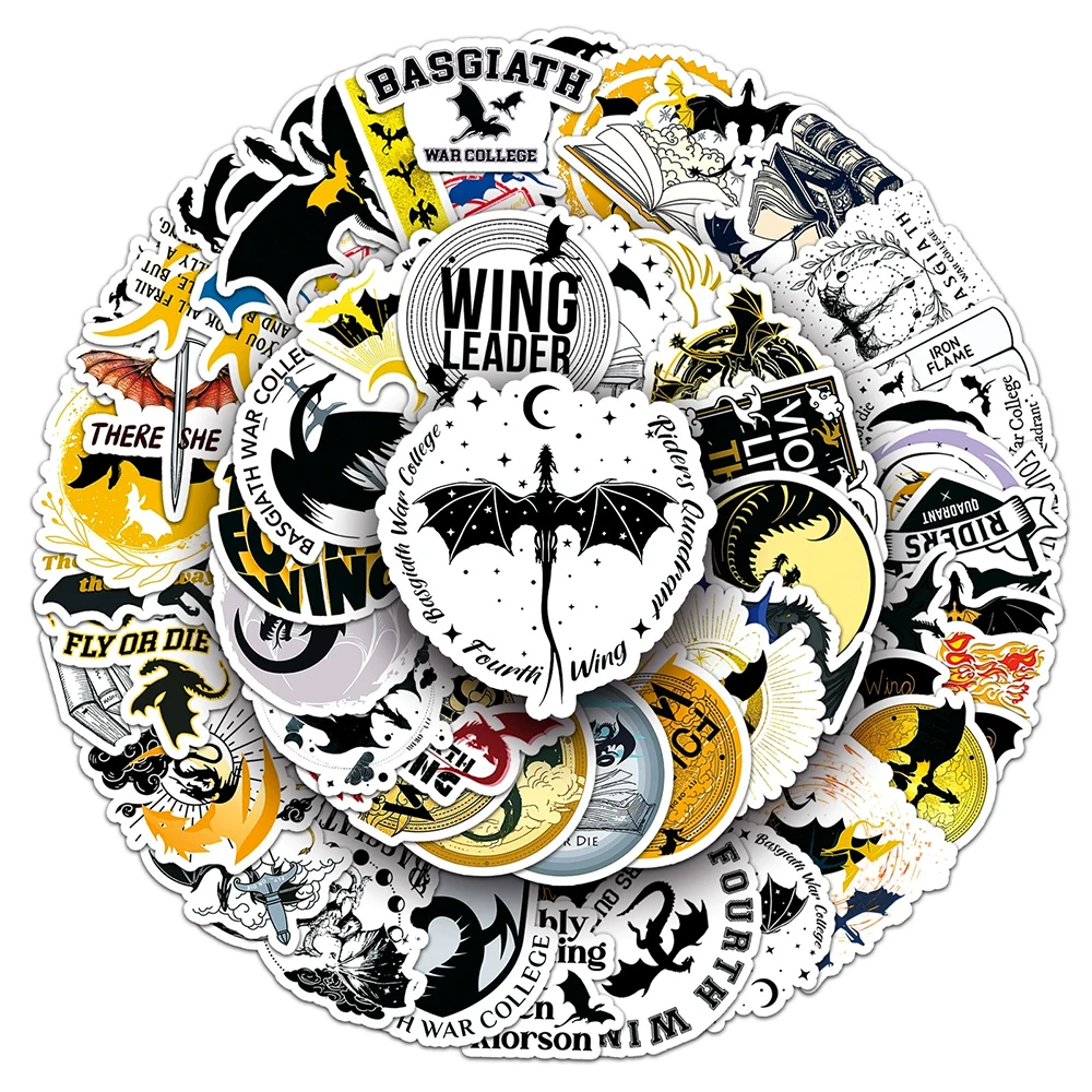 

10/30/50pcs Fourth Wing Dragon Cartoon Stickers Fantasy Novels Decals for Skateboard Notebook Guitar Cool Waterproof Sticker Toy