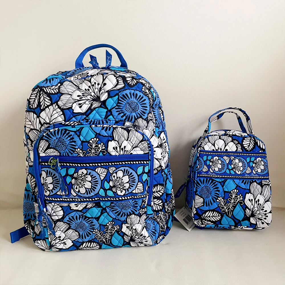 VB pure cotton eco-friendly printing backpack+lunch bag combination set