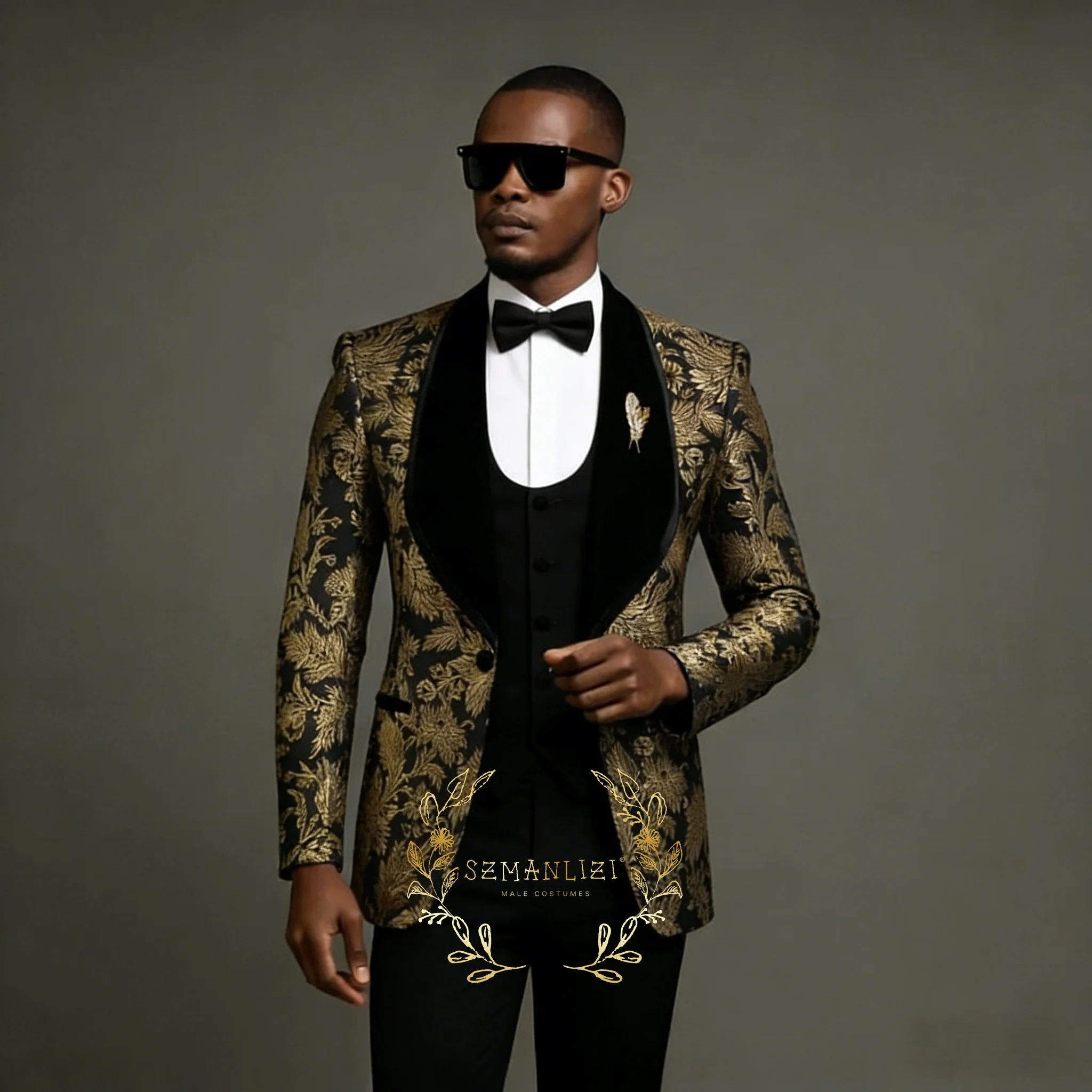 Elegant Floral Men Suits Slim Fit Customized Groom Party Tuxedos 3 Pieces Sets Male Wedding Blazer Vest Pants Costumes Homme