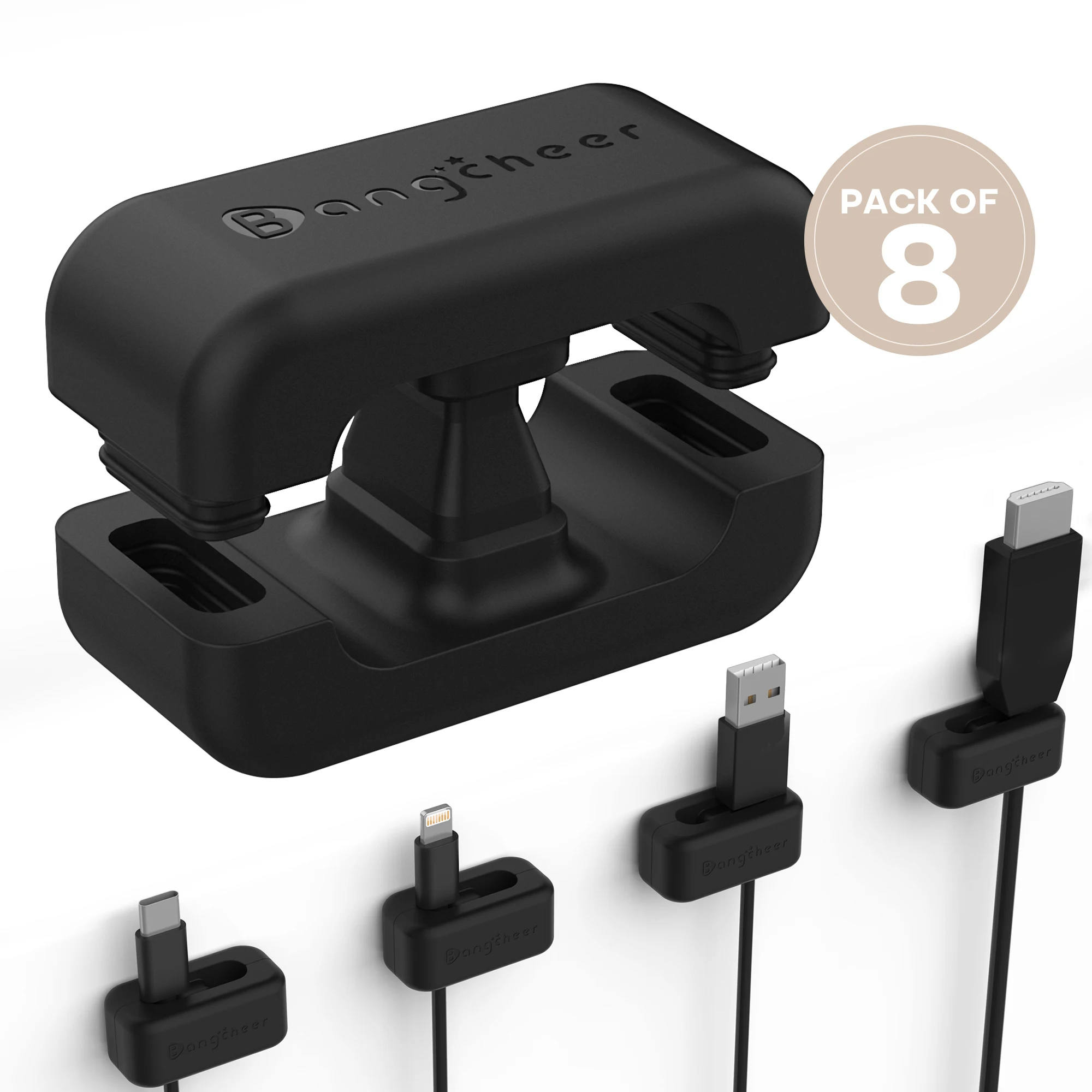 8 Pack Dual-Slot Silicone Cord Cable Clips with Strong Nano Adhesive Cable Organizer Press-to-Lock Design Desktop Wire Managemen