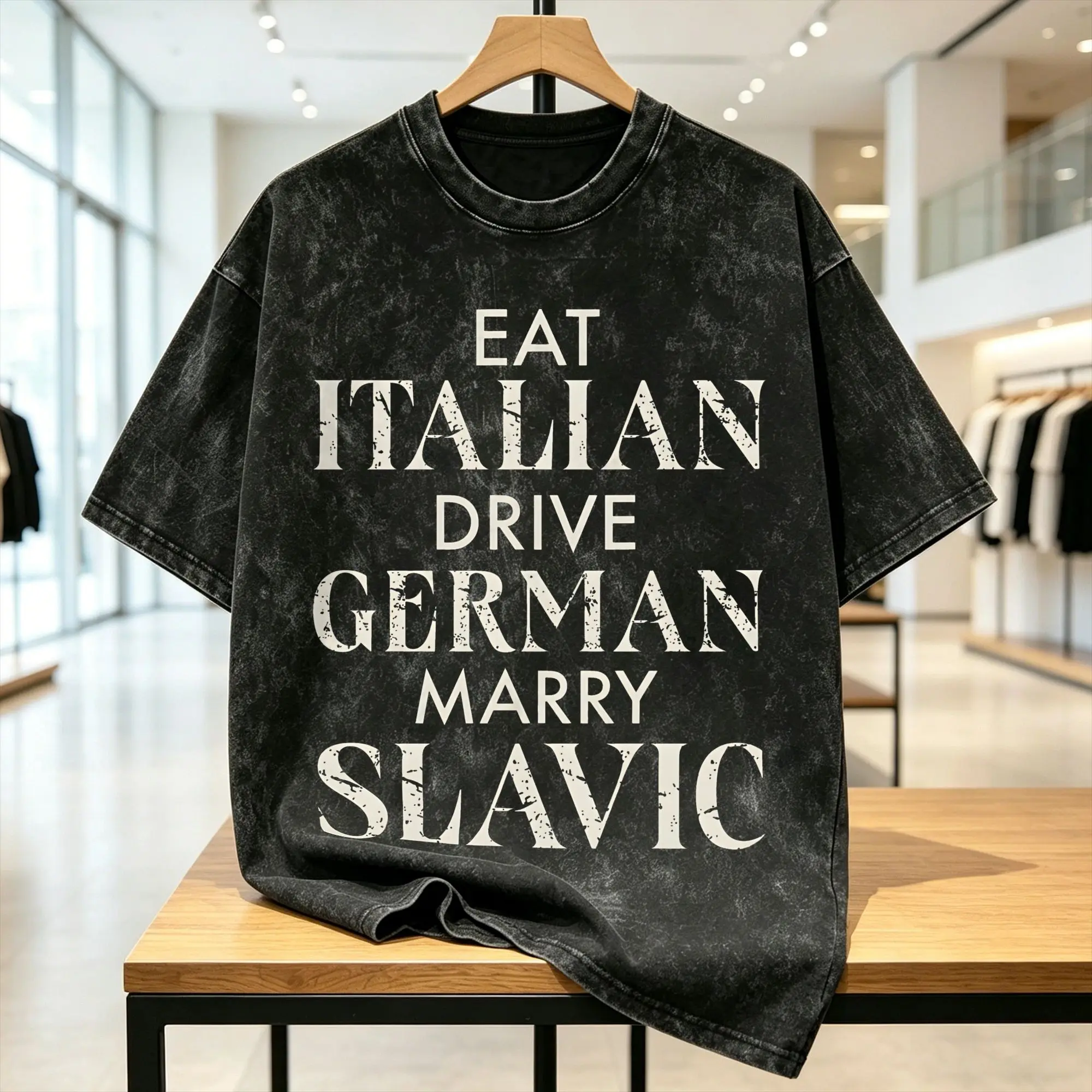 Vintage Washed T Shirt Eat Italian Drive German Marry Slavic Simple T Shirts  Hipster Tshirt Man Summer Awesome Pattern Clothes