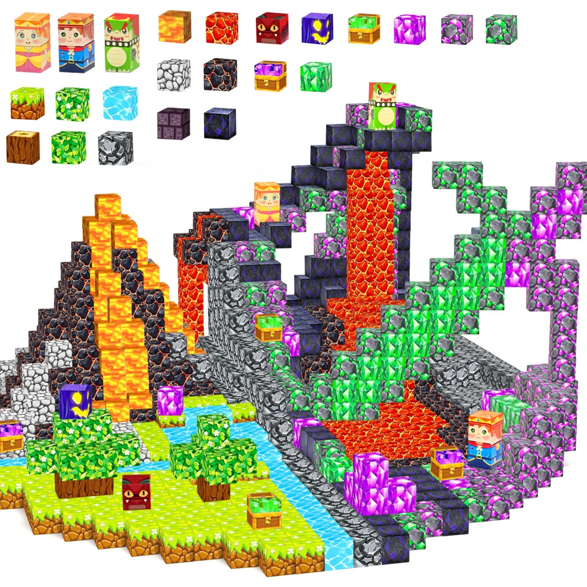 Blocs de construction magnétiques, ensemble de cubes magnétiques d'aventure de lave, jouet sensoriel STEM Montessori pour enfants, garçons et filles, cadeaux d'anniversaire