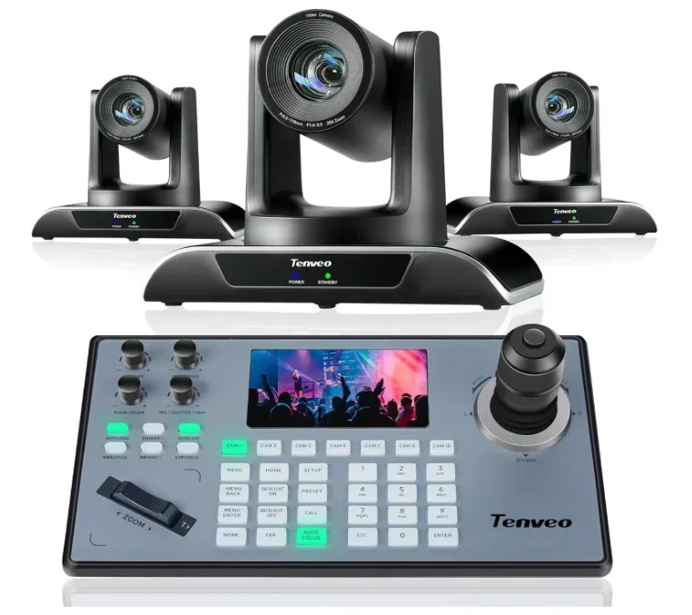 

TENVEO Conference System VHD20H 1080p HDMI/USB3.0/RJ45 20x Zoom And KB200PRO PTZ Controller PoE Joystick Keyboard Controller