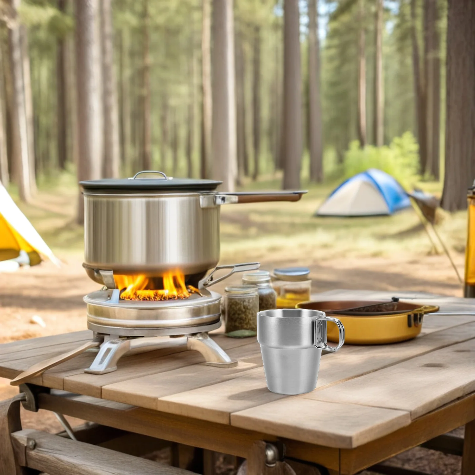 

Camping Cup Stainless Steel Insulated Mug Durable Double Layer Keeps Beverages Hot Cold Portable Outdoor Picnic Hiking