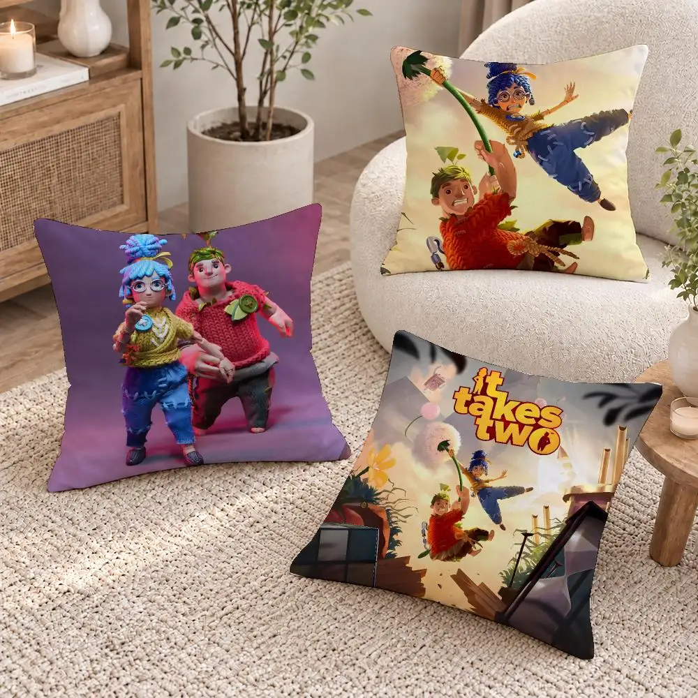 Co-op Game It Takes Two Cushion Cover Washable Short Plush Pillowcase, Wrinkle Resistant Cushion Cover for Bedroom Decor Gift