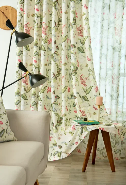 American Pastoral Style Retro Print Small Fresh Butterfly Flower Curtains Living Room Bedroom Balcony Blackout Curtains