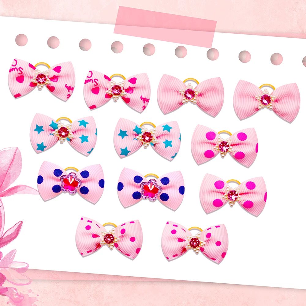 40pcs in pairs Small Dog Bows Pearl Diamond Hair Bows For Small Dogs Cat Bowknot Pet Dog Hair Accessories For Small Dogs