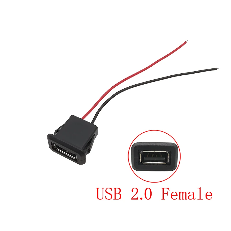 USB 2.0 Female Jack Power Socket 2P 4Pin Wire Charging Port Solder Connector DIY Repair USB Type A Interface 10CM Leads Cable