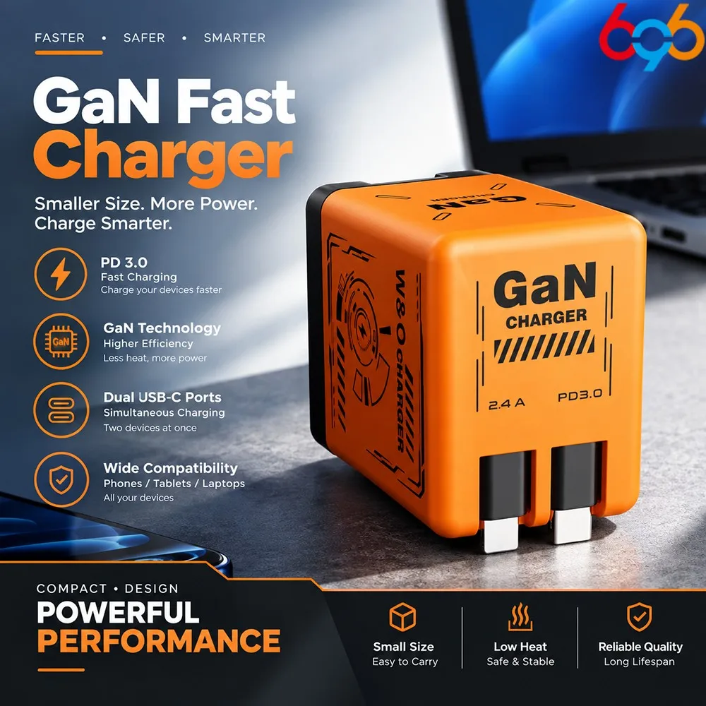 Multi-function Charging 20W PD3.0 GaN Fast Charger Foldable Adapter with Retractable Type-C Cable Portable Overcharge Protection