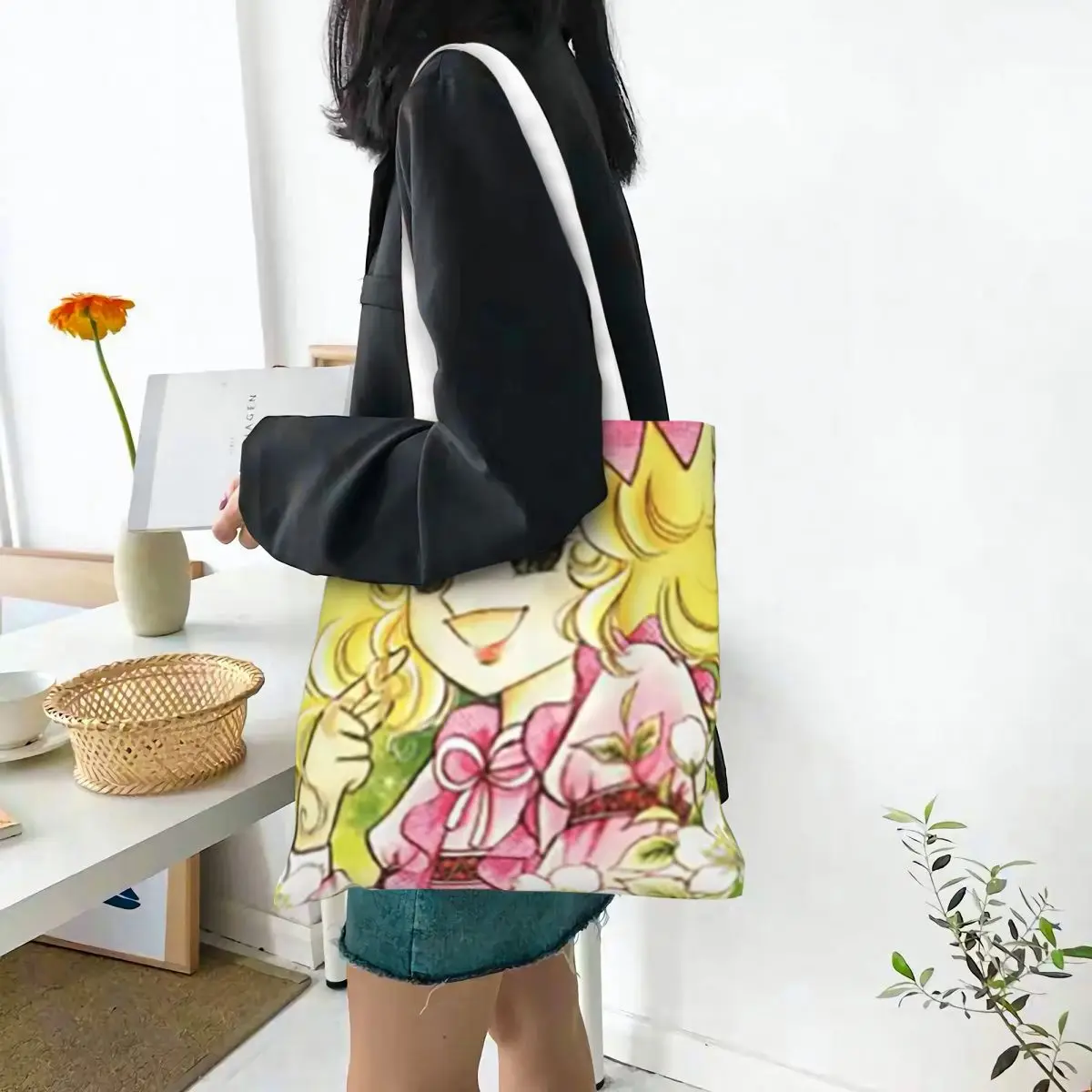 Candy Candy Japan Anime Manga Shopping Bags Canvas The Tote Bag Folding for Women Shoulder Tote Travel Handbag