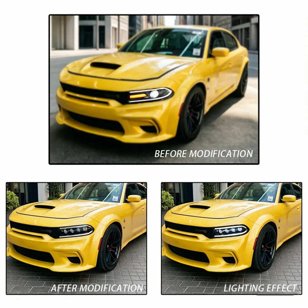 SINDAR 4-Lens LED Headlight for 2015-2021 Dodge Charger, Plug & Play Head Lamp Assembly for 7th Gen Dodge Charger