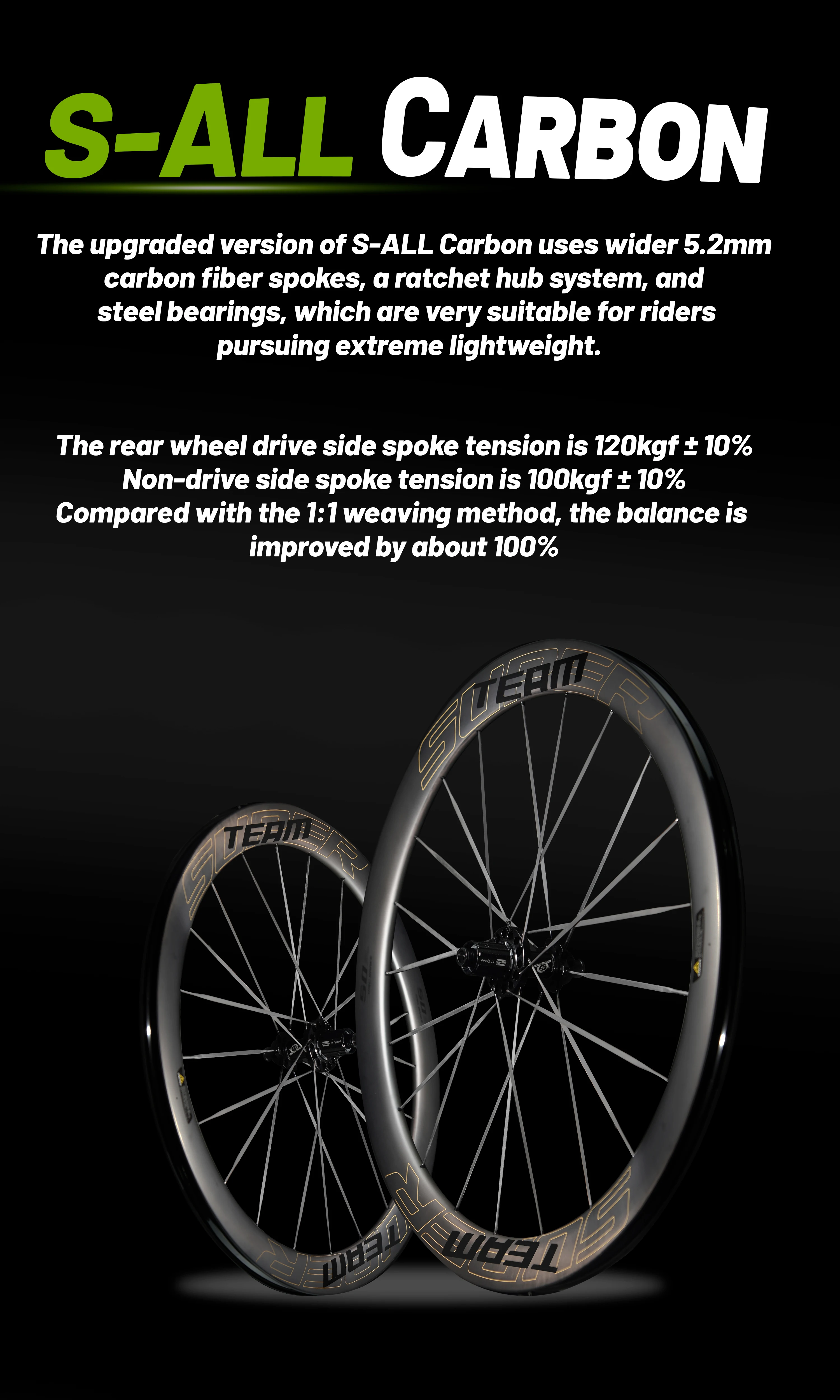 SUPERTEAM S All Carbon Laufradsatz UCI 700C Tubeless Scheibenbremsräder Carbon Speichen Ratsche 36T für HG/XDR Racing Laufradsatz – Detail 3