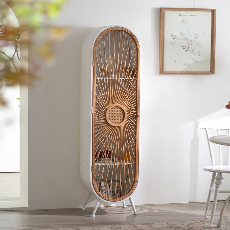 خزانة عرض من الخيزران والحديد المنسوج: وحدة تحكم ريفية ضيقة لديكور المدخل #4