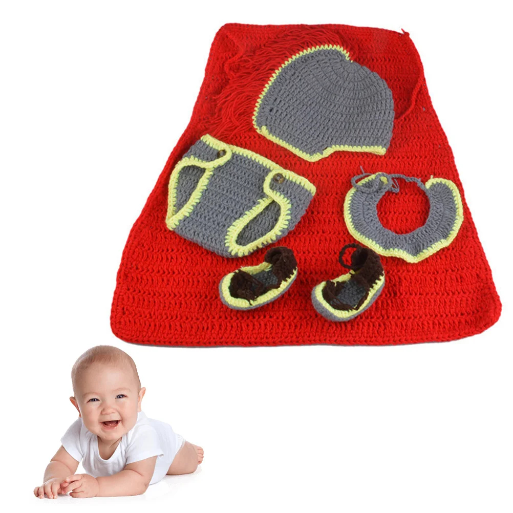 4 قطعة الوليد الطفل التصوير الدعائم فارس الزي مجموعة صور الملابس محبوك للجنسين قبعة بانت أحذية كيب الرضع صور الدعائم