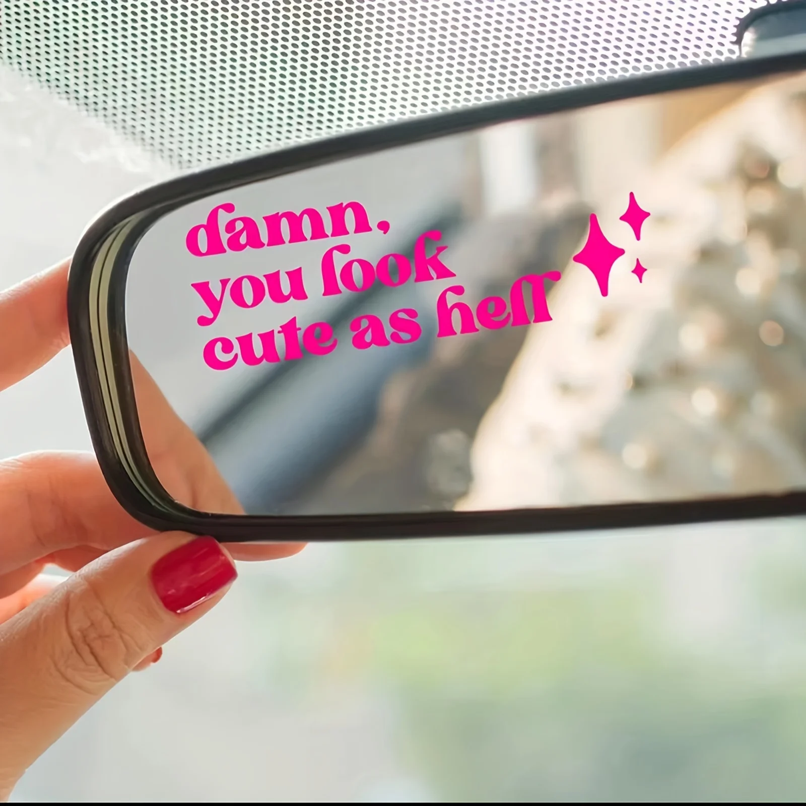 Car Makeup Mirror English Decal You Look Cute As Hell Motivational Visor HD Mirrors Car Interior Mirror Universal Auto Styling