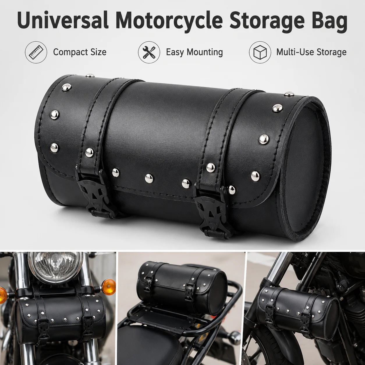Motorcycle Fork Bag Leather Tool Storage Pouch Universal Front Fork Saddle Bag Riding Accessories Water Resistant Storage Case