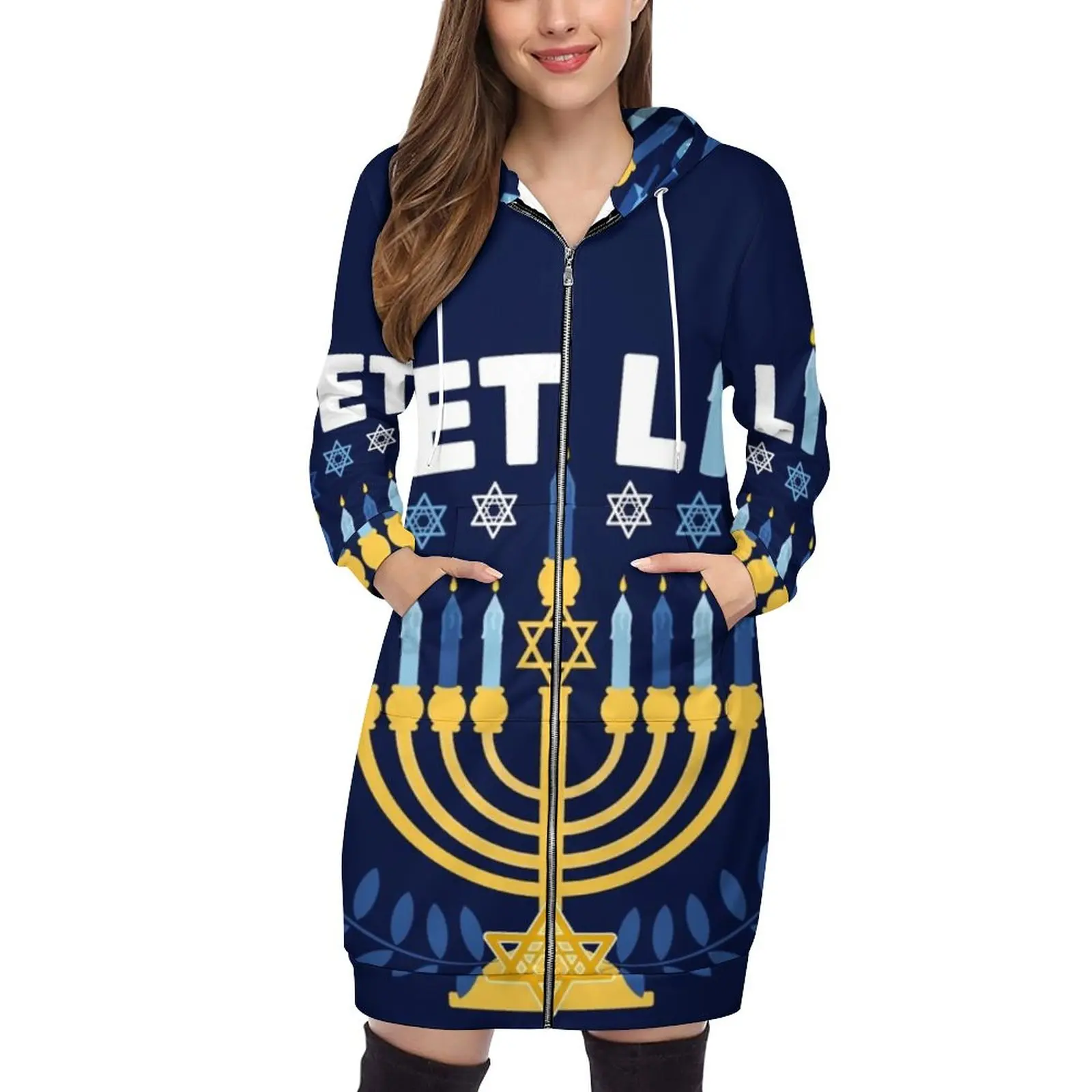 Get Lit Hanukkah Pullovers Hoodies Long Sleeve Hoodie Sweatshirt Printed Pocket Hooded Sweatshirts For Women Funny Chanukah