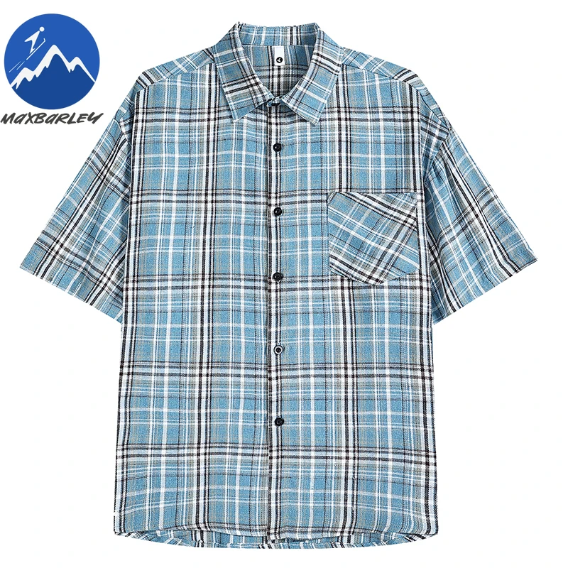 

Летняя клетчатая рубашка Maxbarley, мужские спортивные уличные свободные блузки с короткими рукавами, 2026, новая молодежная мужская классическая повседневная рубашка с лацканами