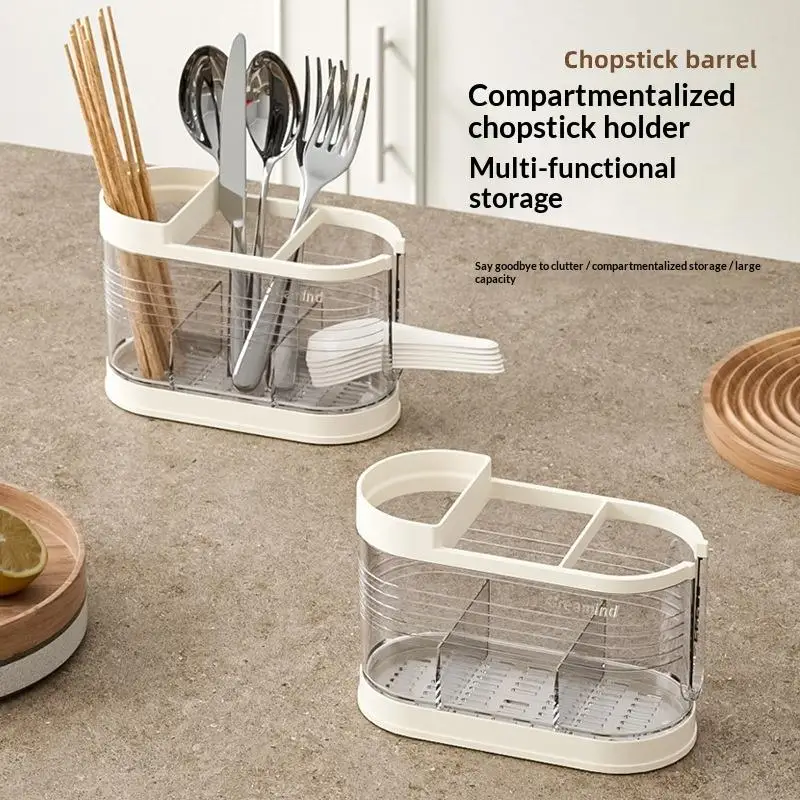 3-Compartment Cutlery Holder Minimalist Kitchen Organizer Holds Spoons Forks Knives And Other Kitchen Utensils With Drainage