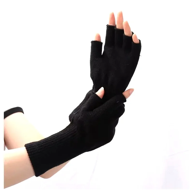 Gloves Mittens Knitted Warm Fashion Cozy Elastic Thermal Black Fingerless for Men Women Riding Writing Driving Winter Gloves