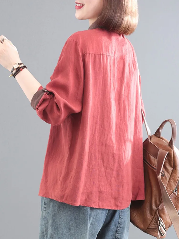 Women Long Sleeve Casual Shirts New Arrival 2022 Autumn Vintage Style All-match Loose Cotton Linen Female Tops Shirt B2113